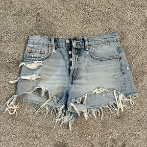Zara Light Blue Distressed Jean Shorts